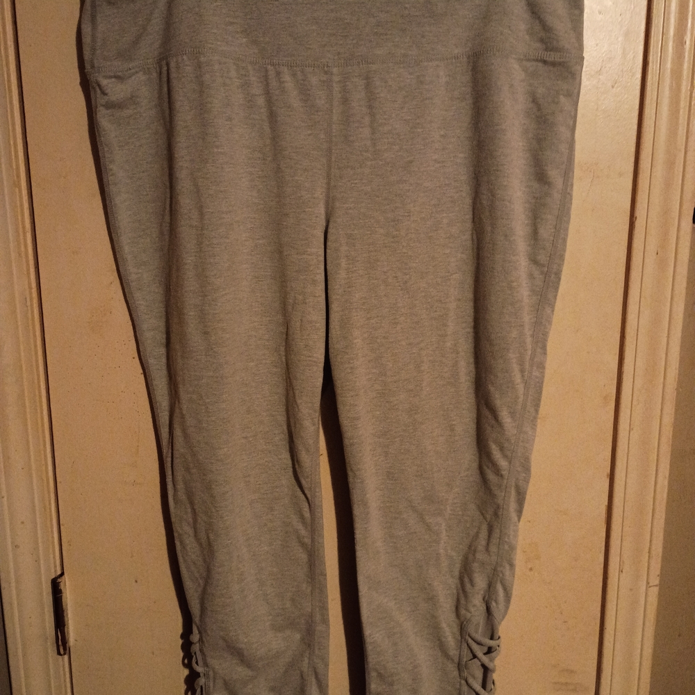 Light Gray Cotton Blend Leggings with Side Lace-Up Detail